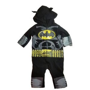 DC Batman Infants 0-6 Months Black Zippered One Piece With Batman Hood